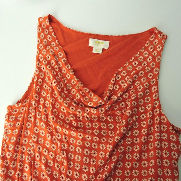 Anthropologie Maeve Dress Sz S Daisy Floral Print soft knit cowl neck orange/red - Picture 6 of 13